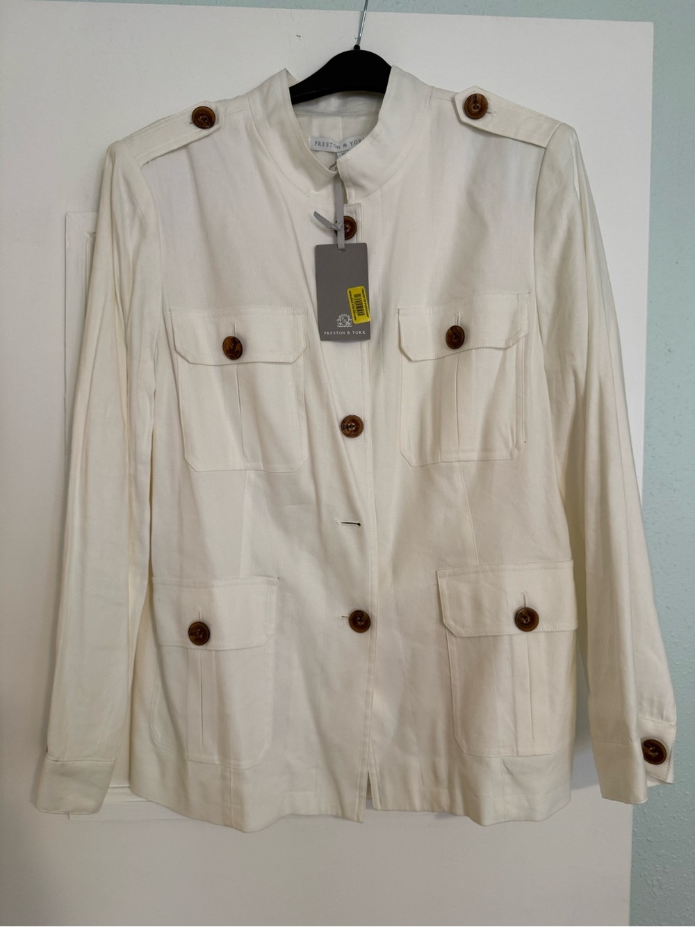 Preston and York size 16 linen Field Pocket Button-Front Jacket -  off white